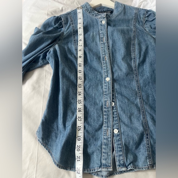VERONICA BEARD JEANS Dalton Smocked Sleeve Denim Chambray Shirt Sz 2 boho wester - Picture 6 of 7